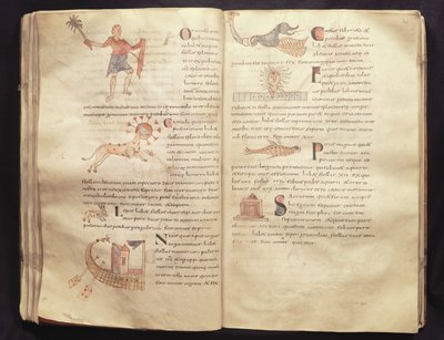 Ms 422 Fol.29 und 30 Pfad des Mondes durch die Sternbilder, aus 